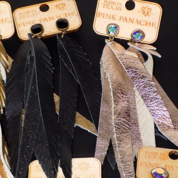 Lot 6 Pairs w/$221 Tags Pink Panache Leather Boho Feathered Earrings Bundle - Picture 3 of 6